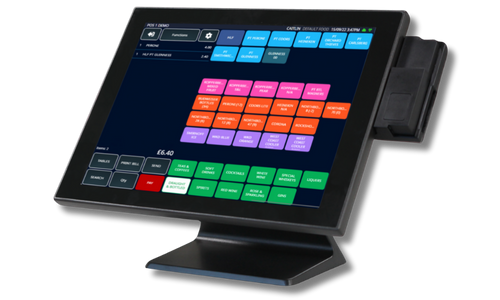 RST EPOS bar POS with integrated card reader showing bar tab and round in progress