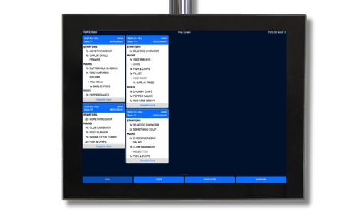 Tapa KDS kitchen display screen showing live order management and timers