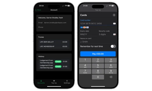 Tapa Membership App showing digital wallet balance and top-up screen