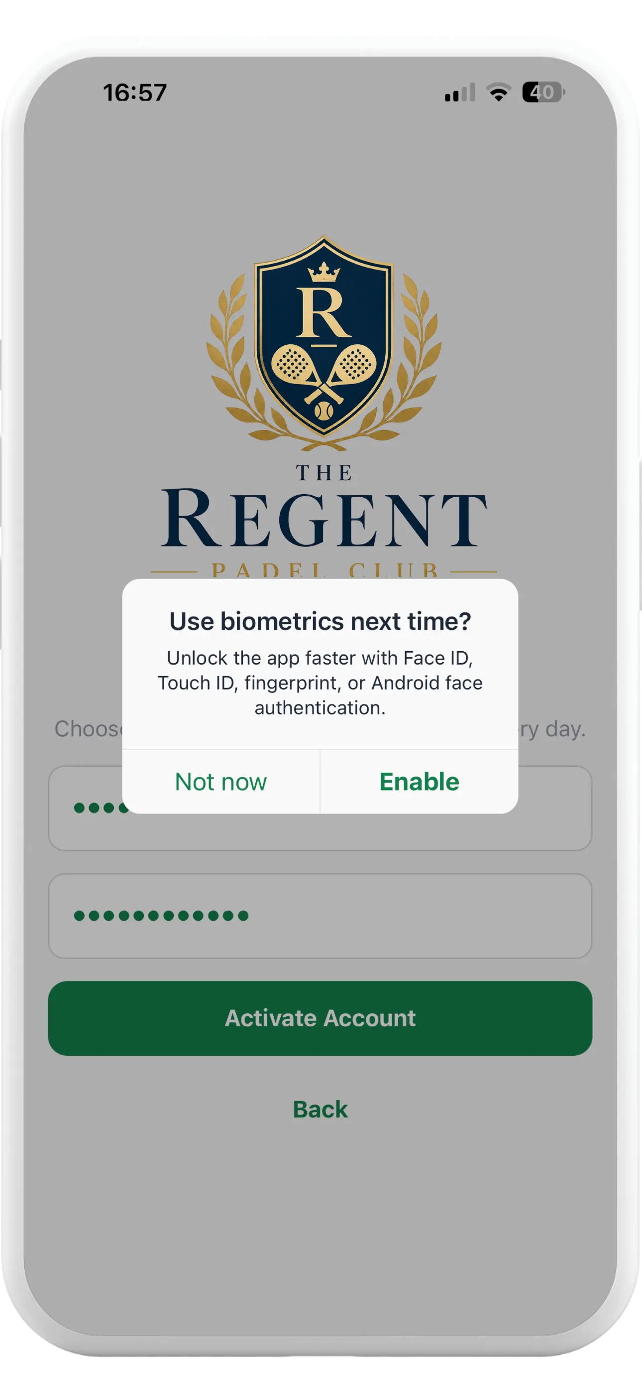 Tapa Membership App secure biometric sign-in screen