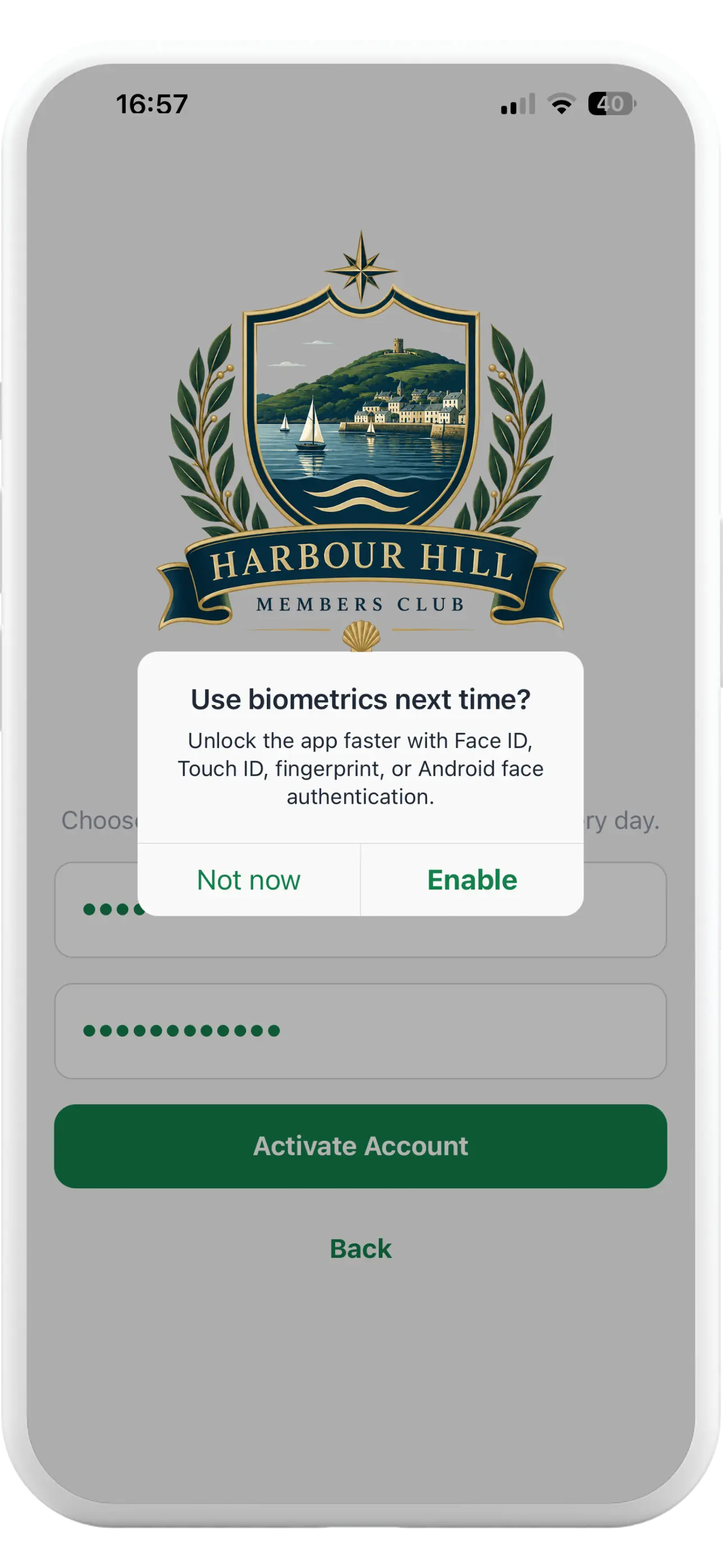 Tapa Membership App private members club biometric sign-in prompt