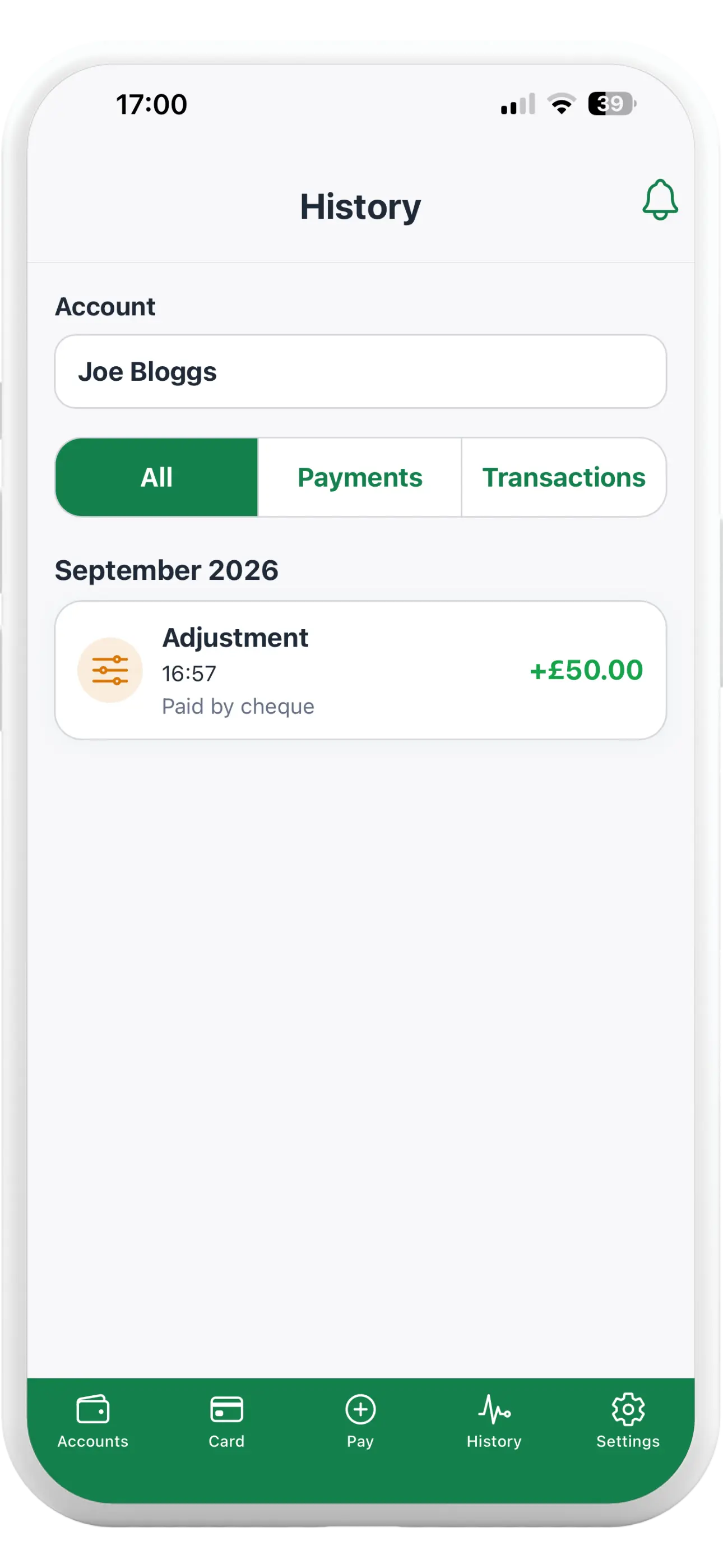 Tapa Membership App history screen showing member top-up activity