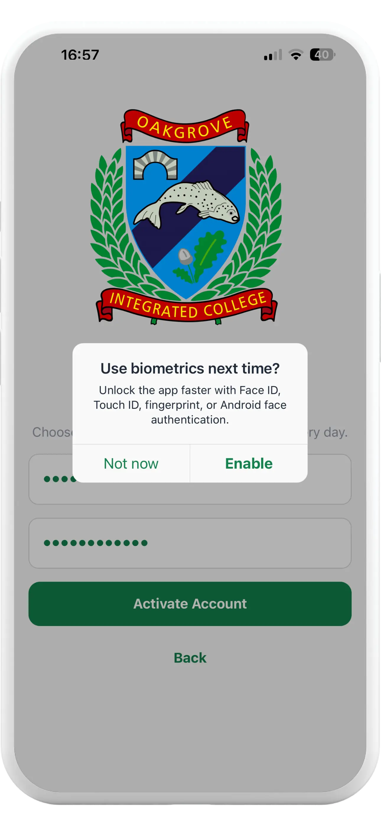 Tapa Cashless App secure student account sign-in screen