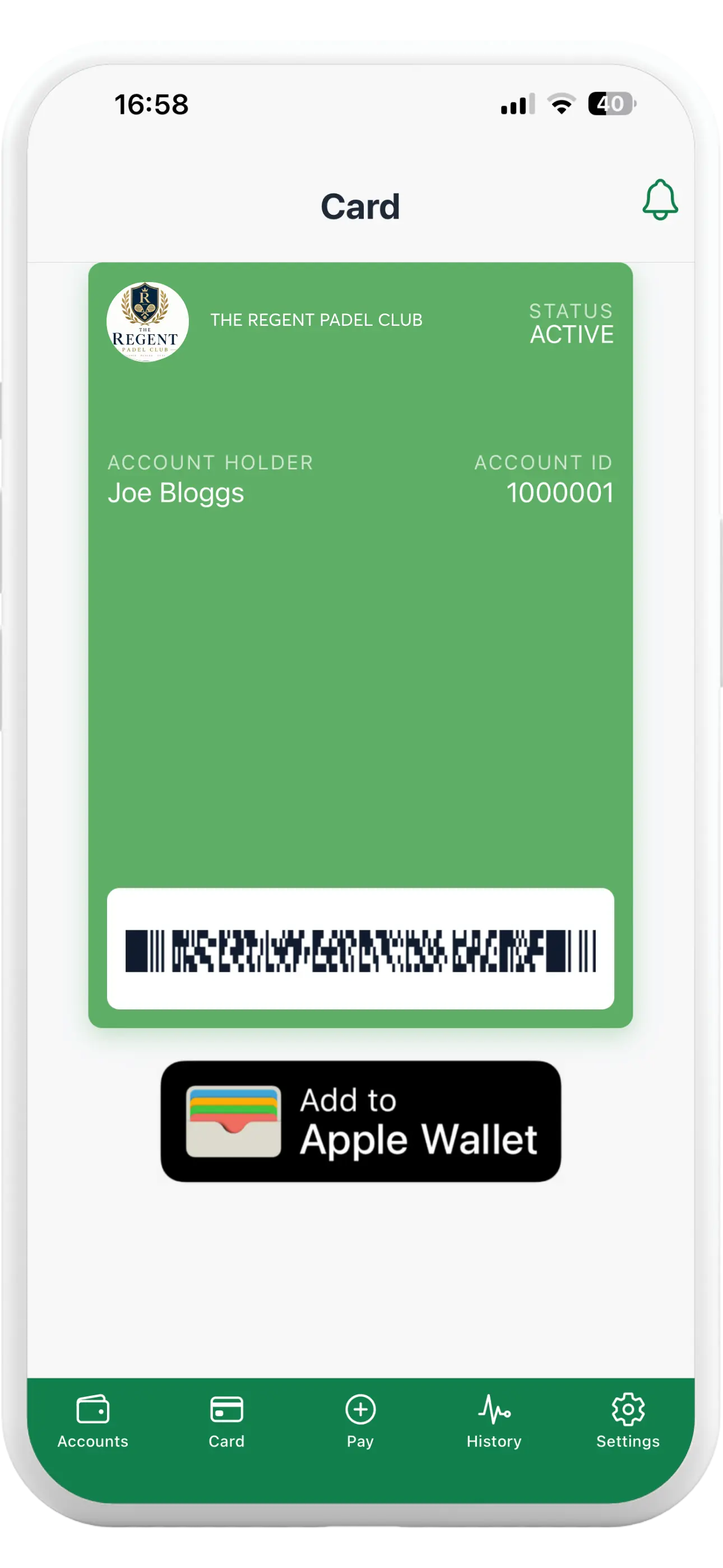 Tapa Membership App digital member card with Apple Wallet option