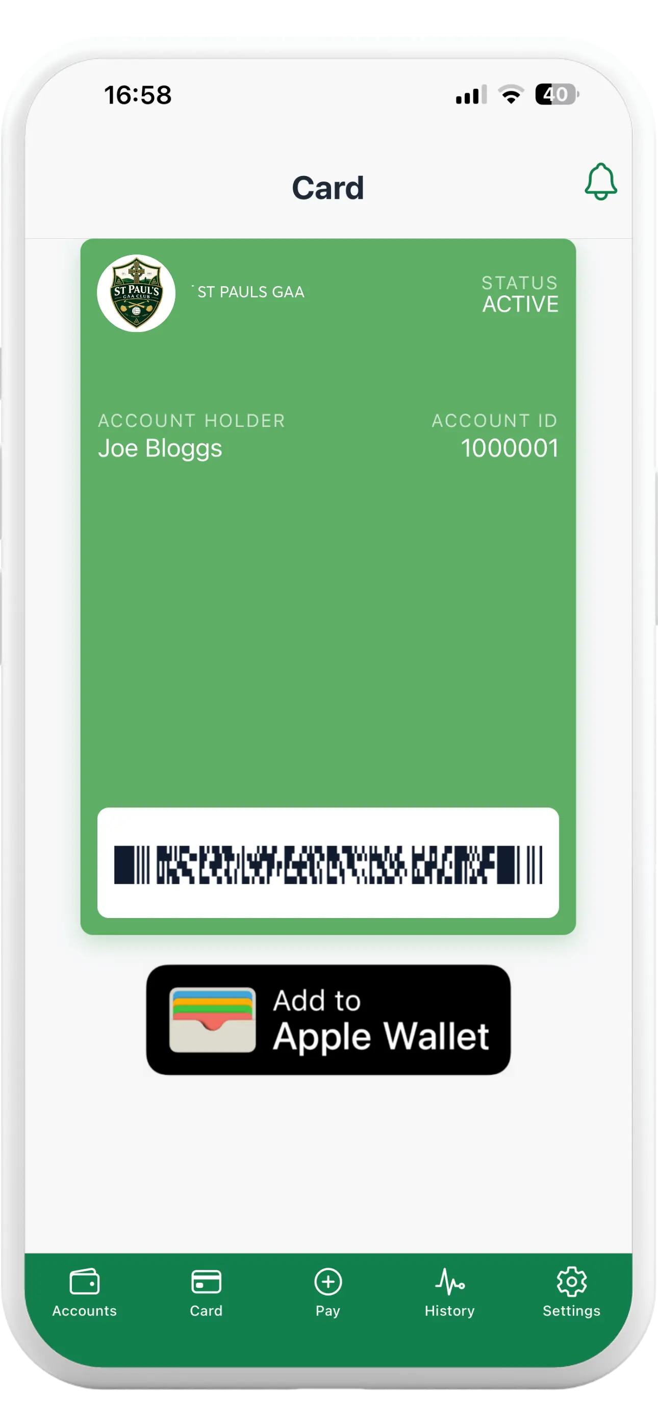 Tapa Membership App GAA club digital member card with Apple Wallet option