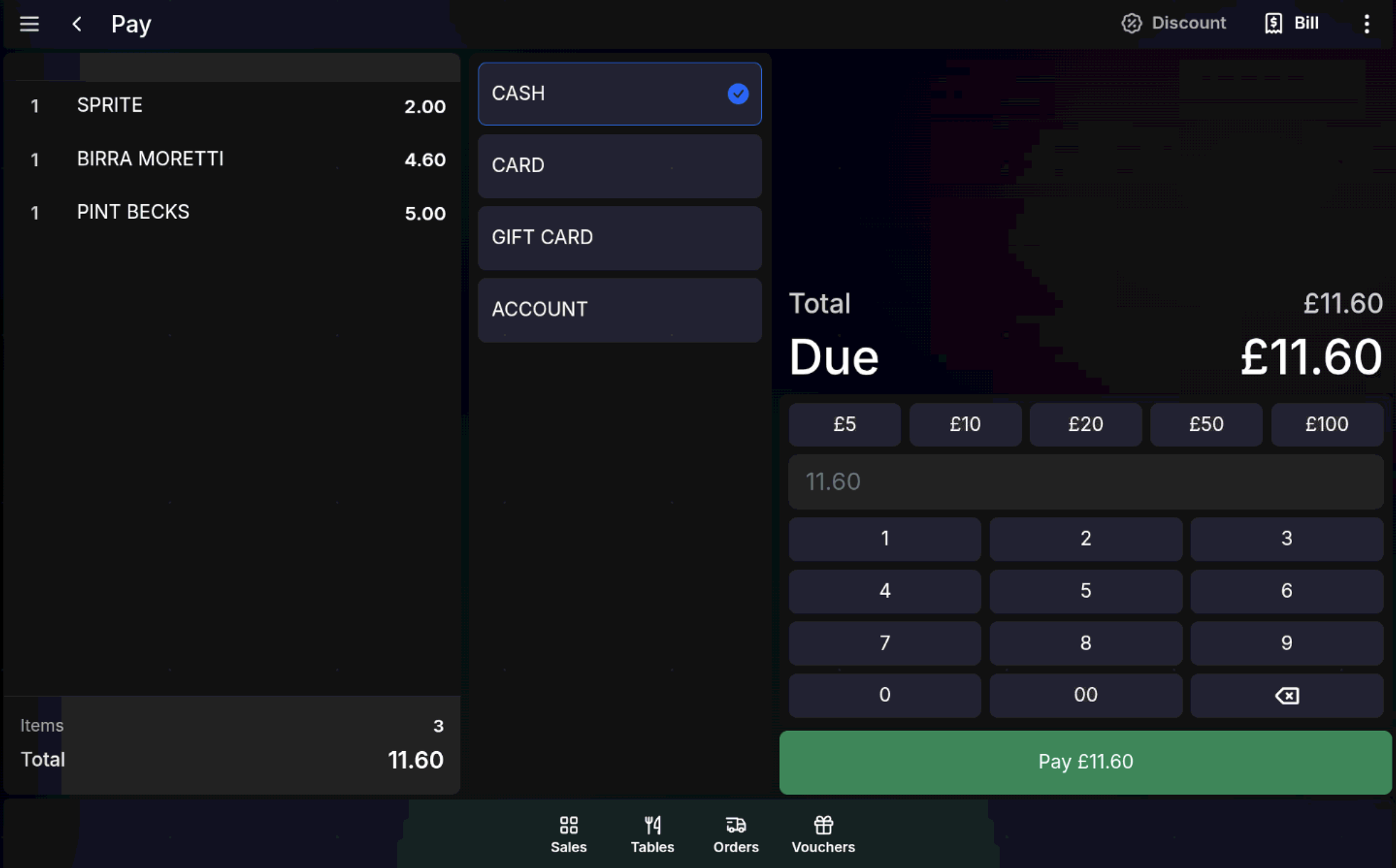 Exact cash payment screen on the POS