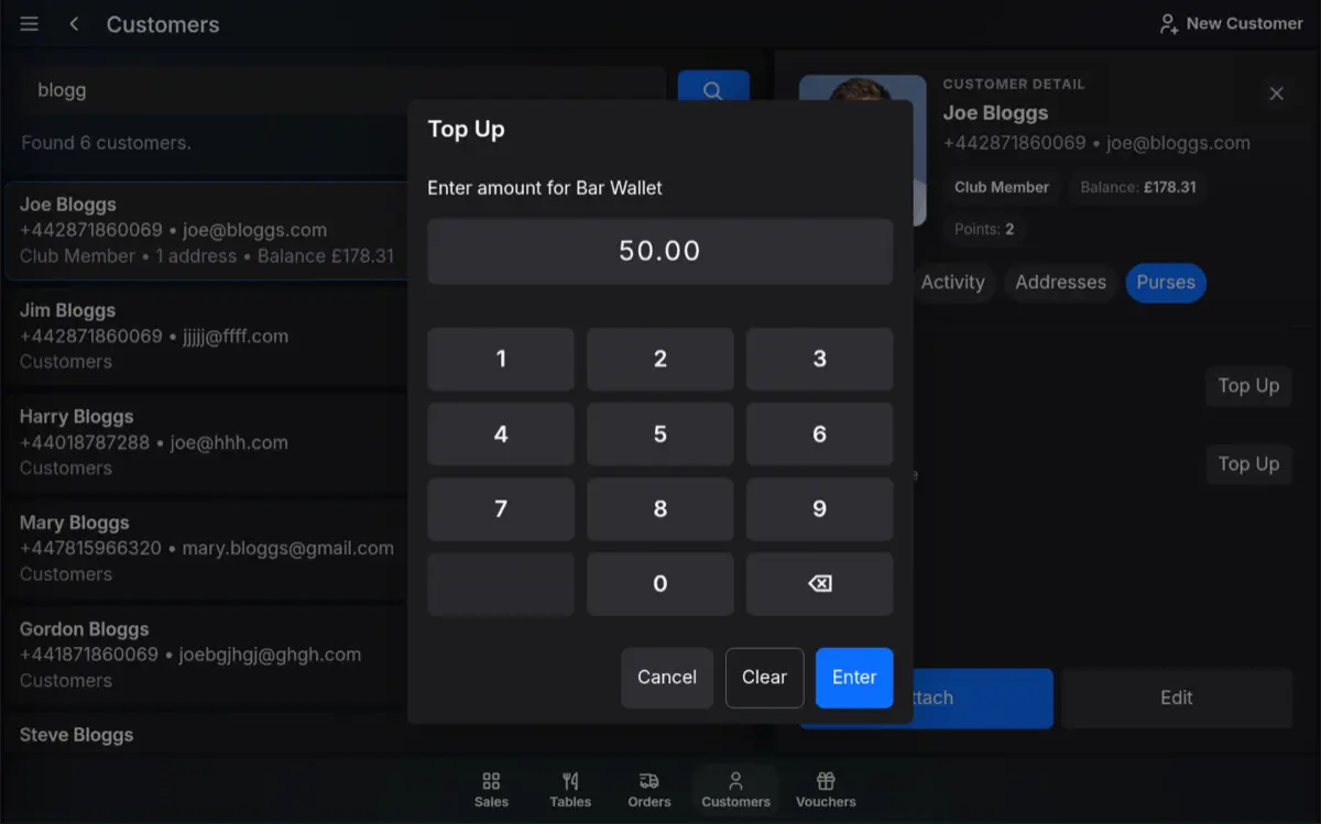 TapaPOS customer account top-up amount entry screen