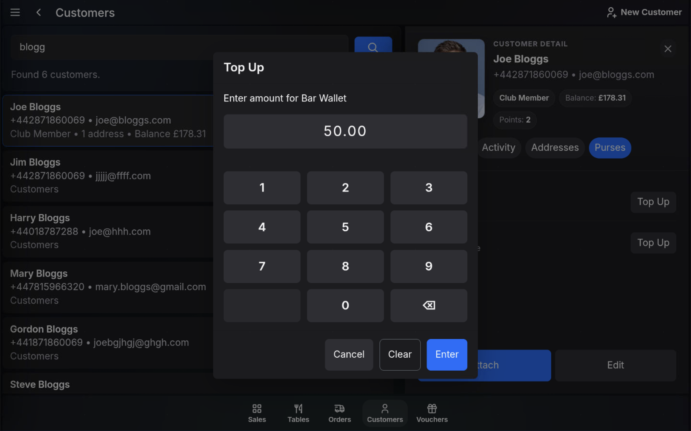 Top Up amount entry for a customer purse