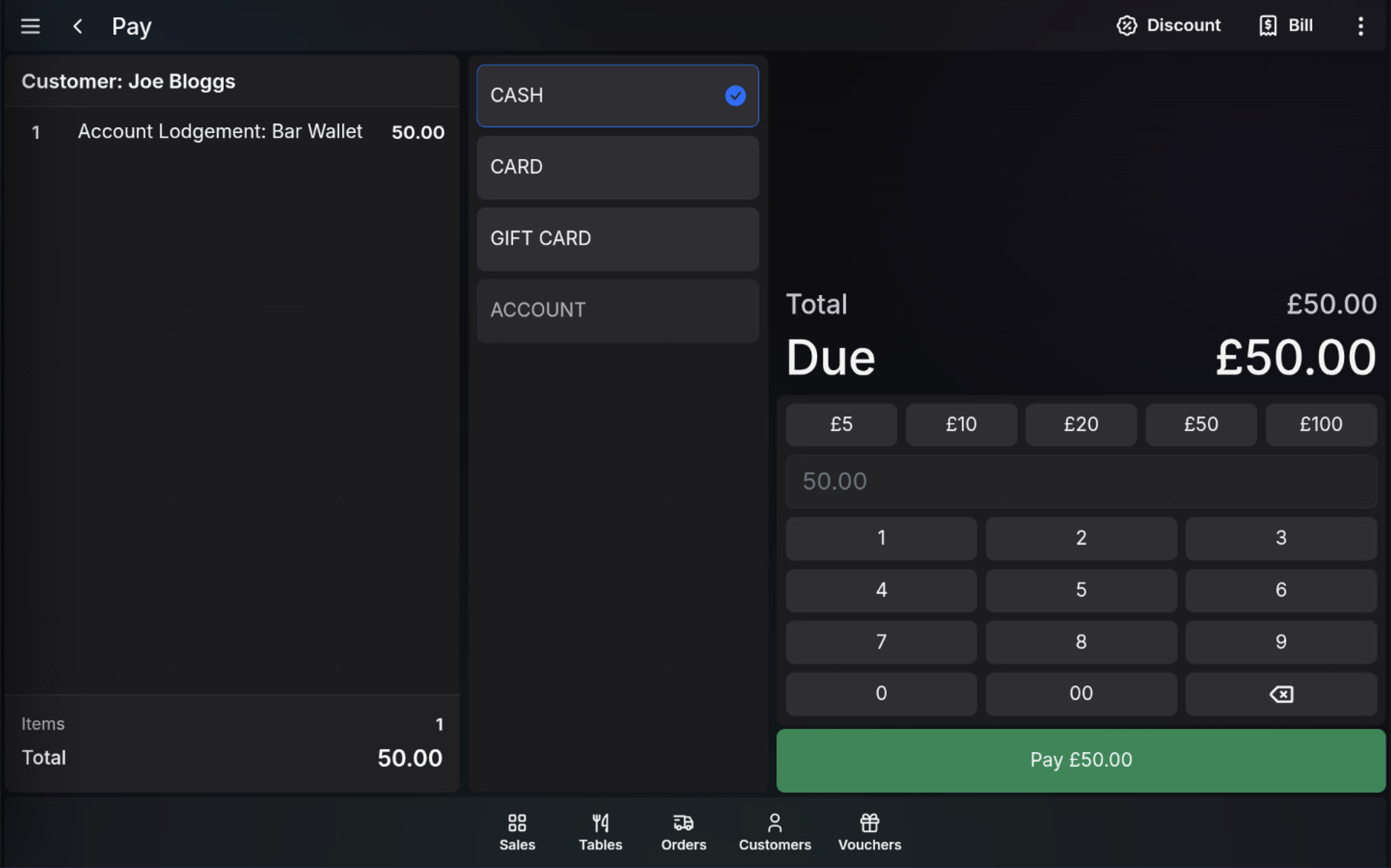 Payment screen for customer purse top-up