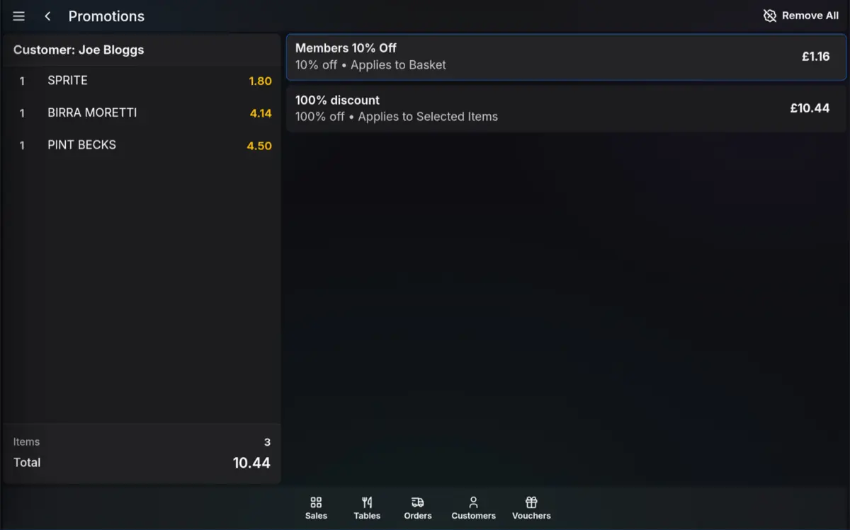 TapaPOS transaction screen demonstrating an automatically applied account allowance