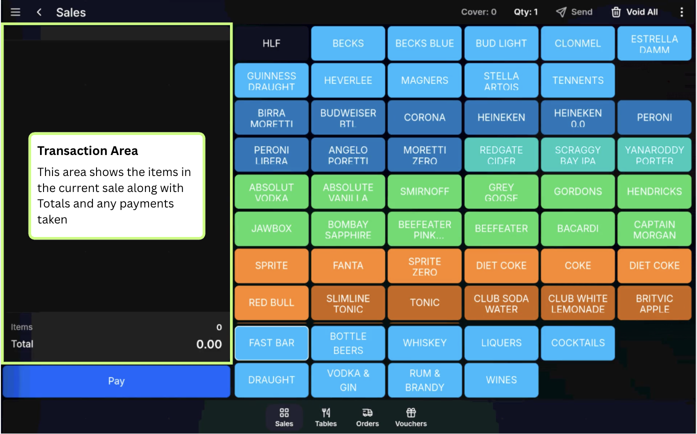 TapaGo sales screen showing the transaction area and sale total.