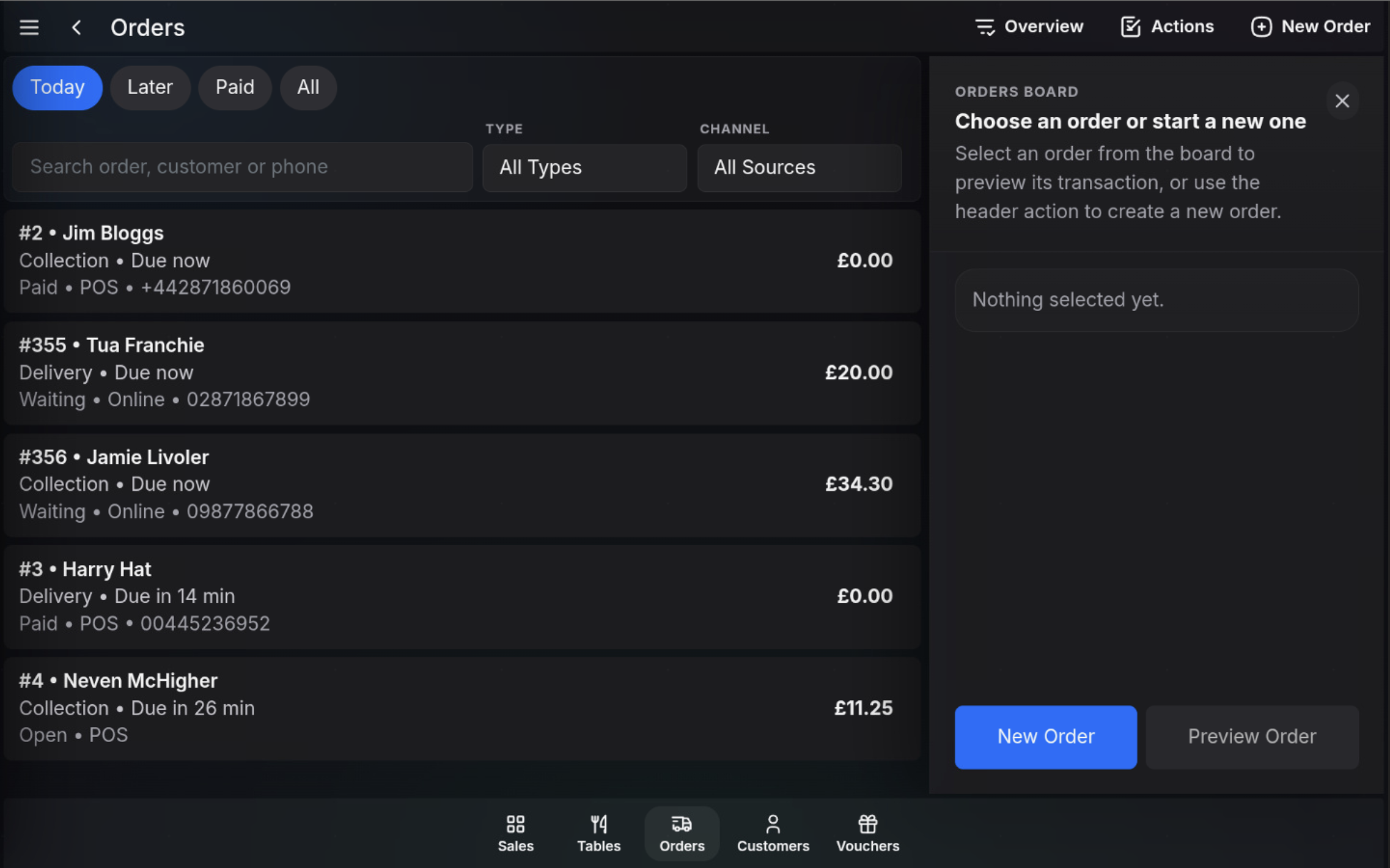 Orders screen filtered to Today.