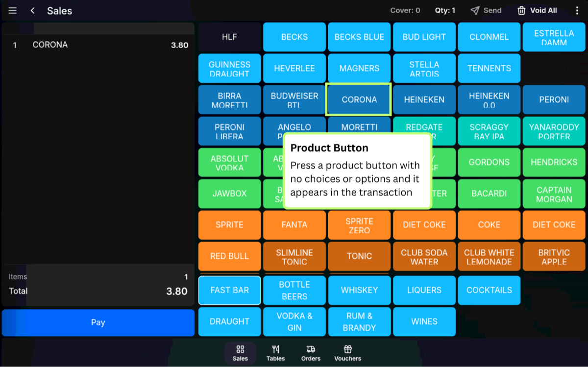 Simple product button on the POS sales screen