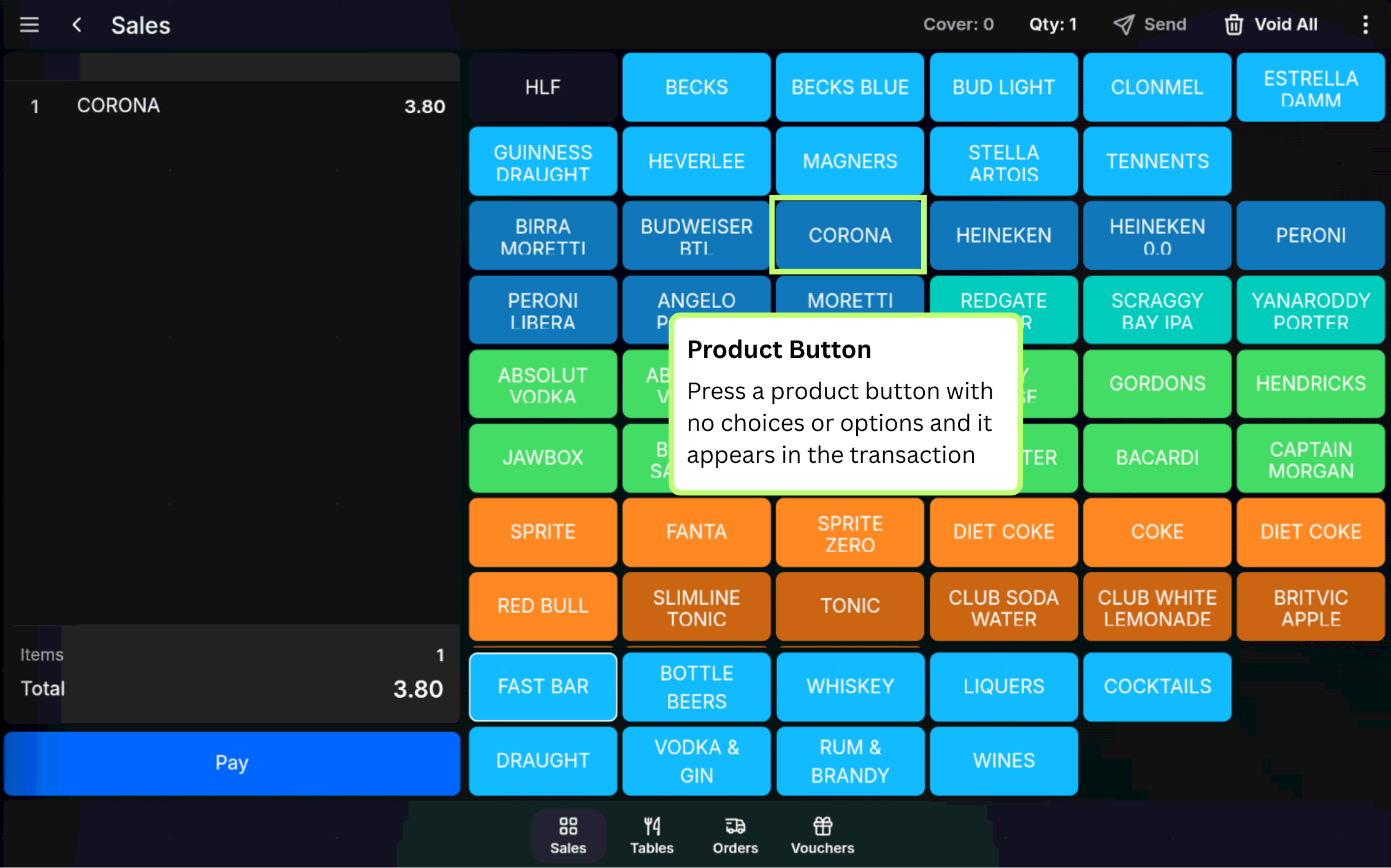Simple product button on the POS sales screen