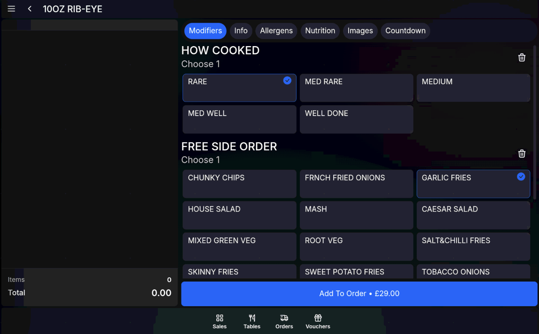 Condiment message choice prompt on the POS sales screen