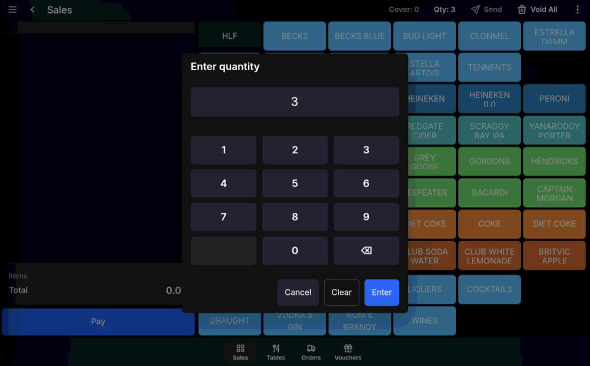 Quantity entry screen on the POS