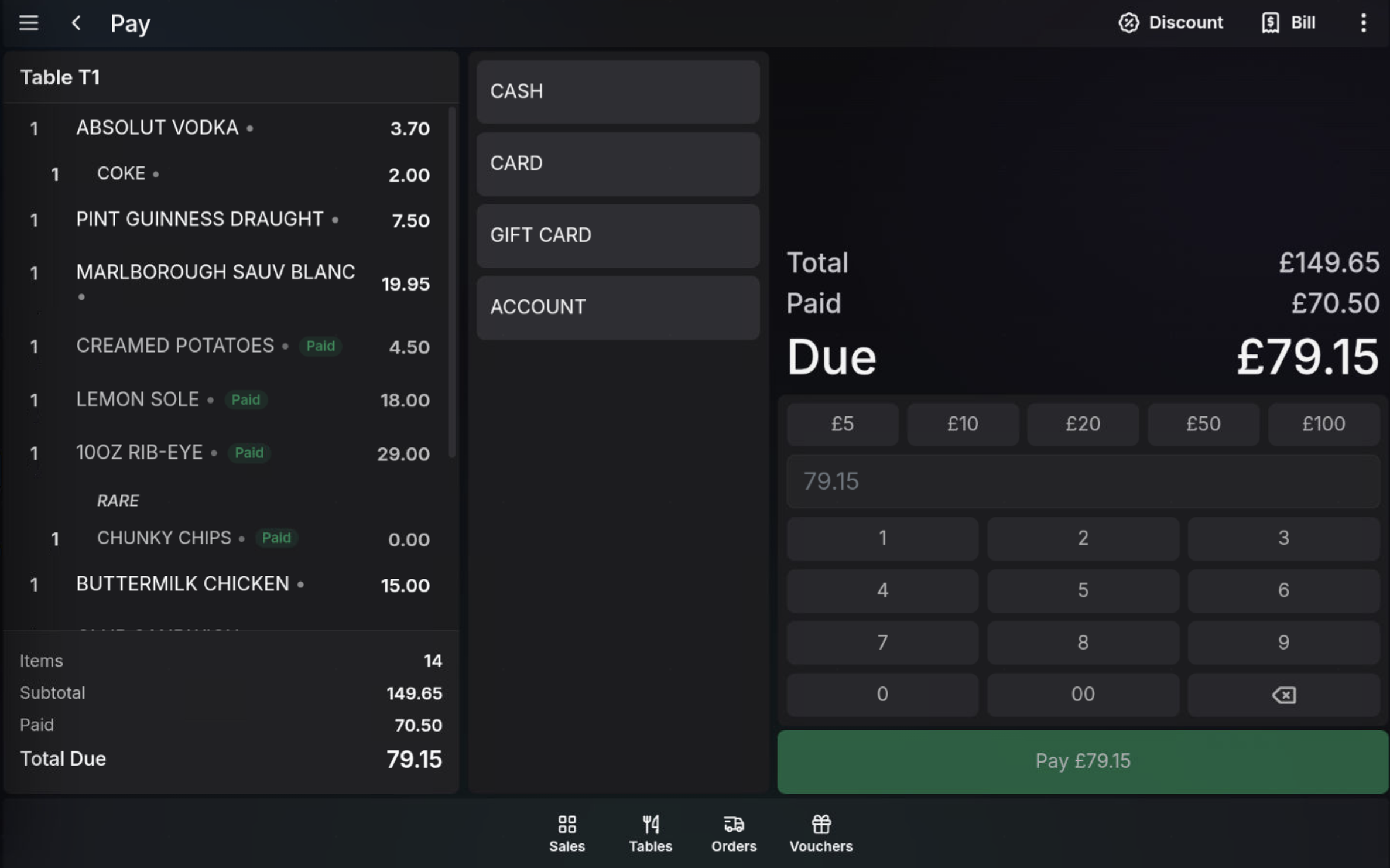 Pay all remaining balance on a split bill