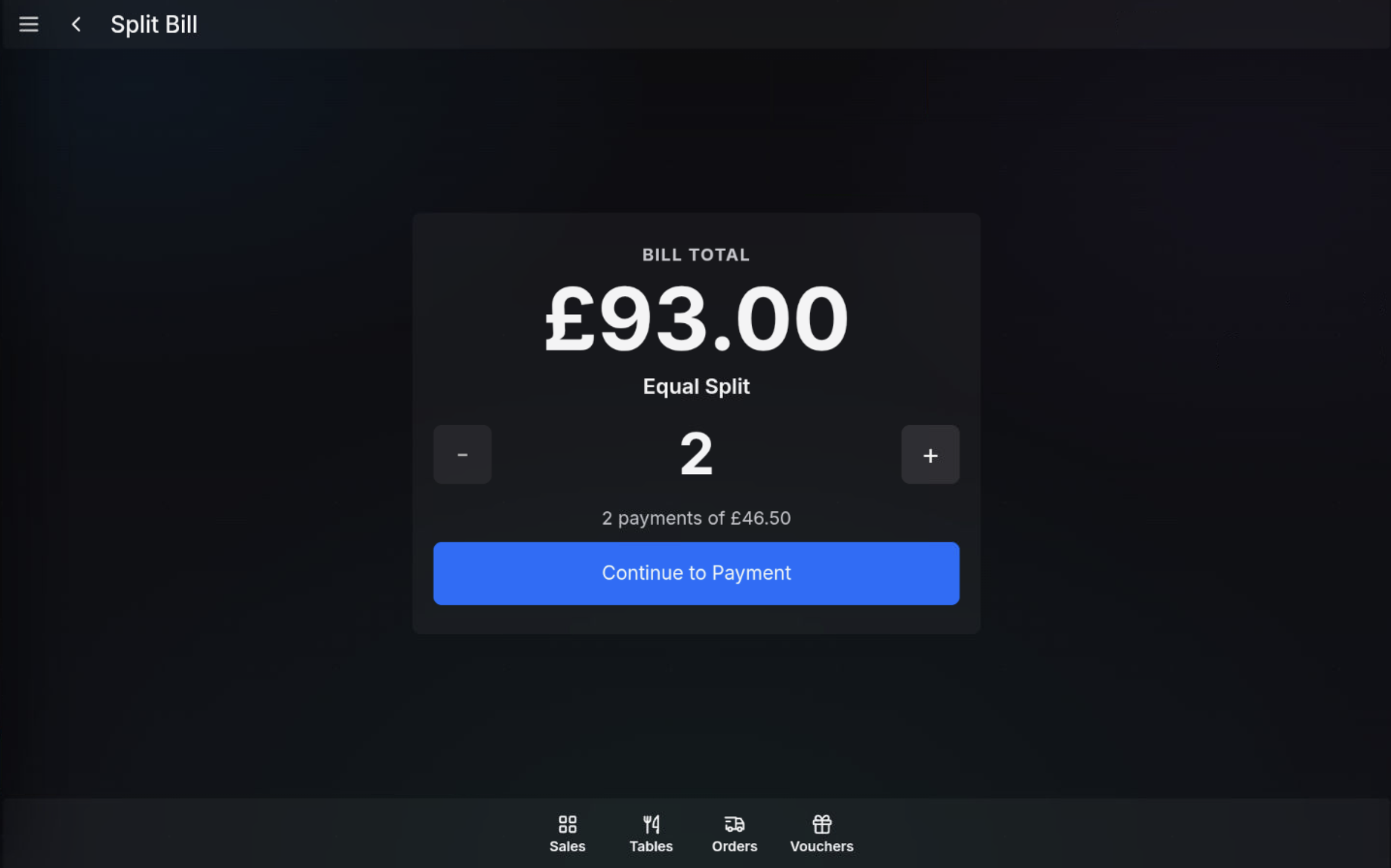 Equal split set to two payments