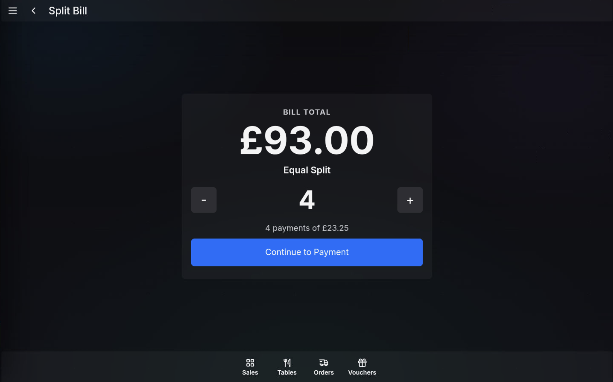 Equal split set to four payments