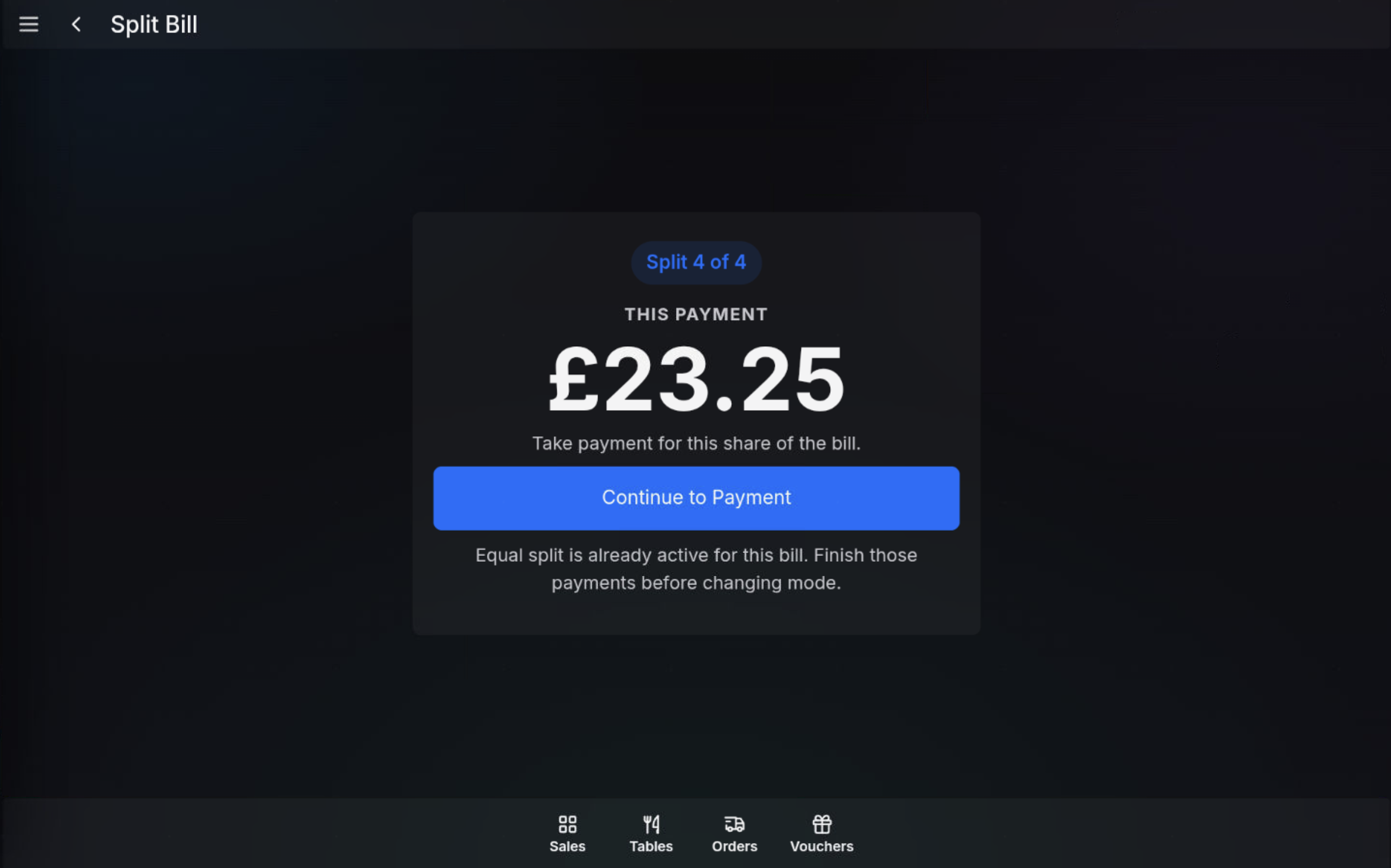 Fourth equal split payment prompt