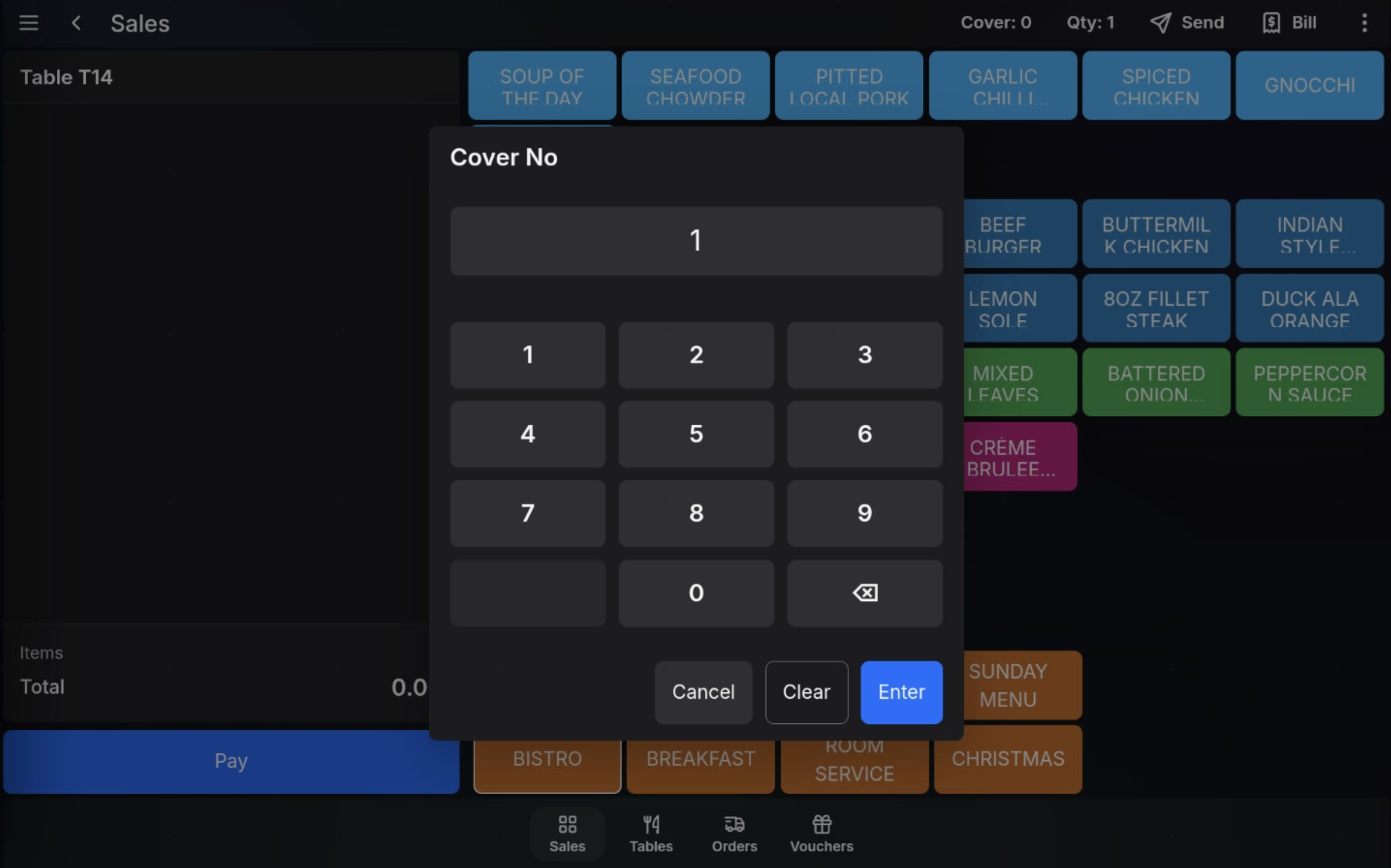 Cover number prompt with cover 1 entered