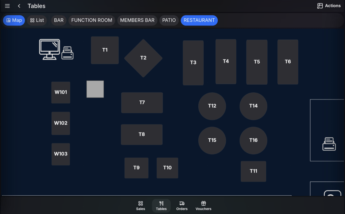 Table plan zoomed in on the POS
