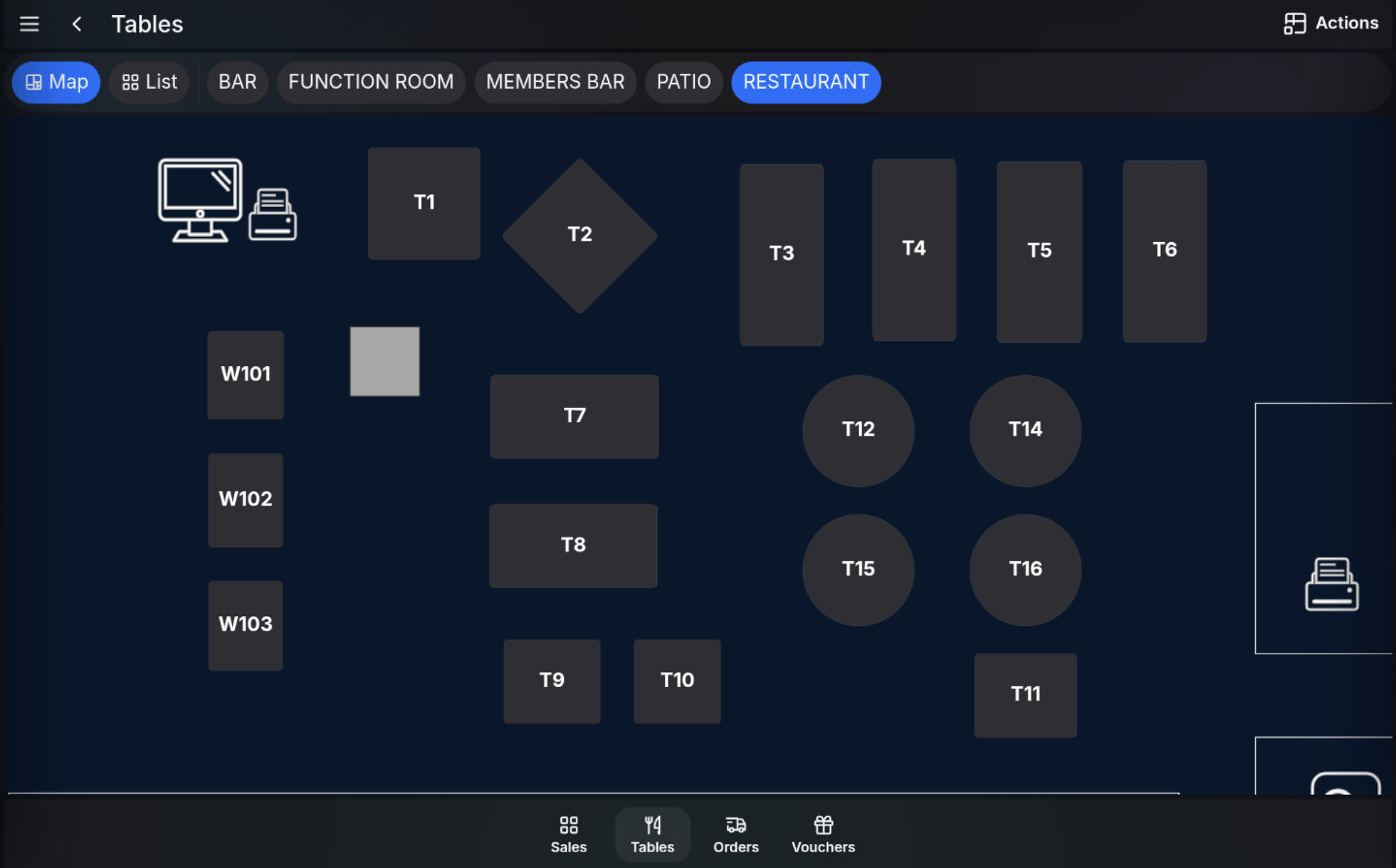Table plan zoomed in on the POS