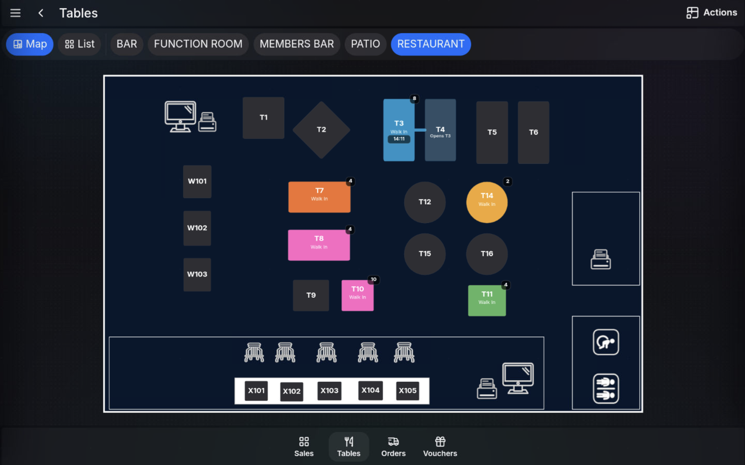 Table plan after transferring all items to another table