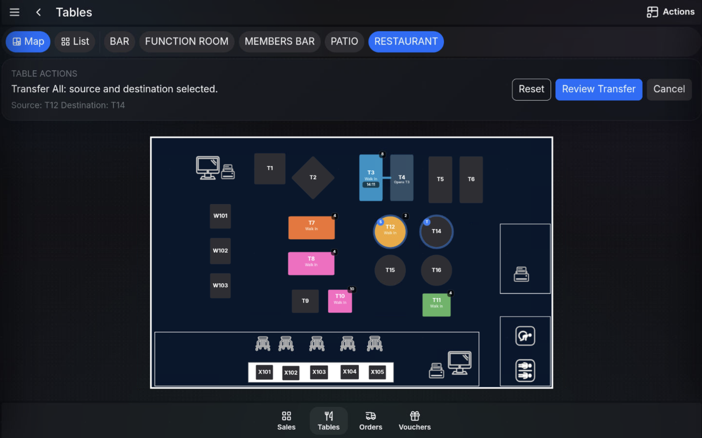 Destination table selected for Transfer All