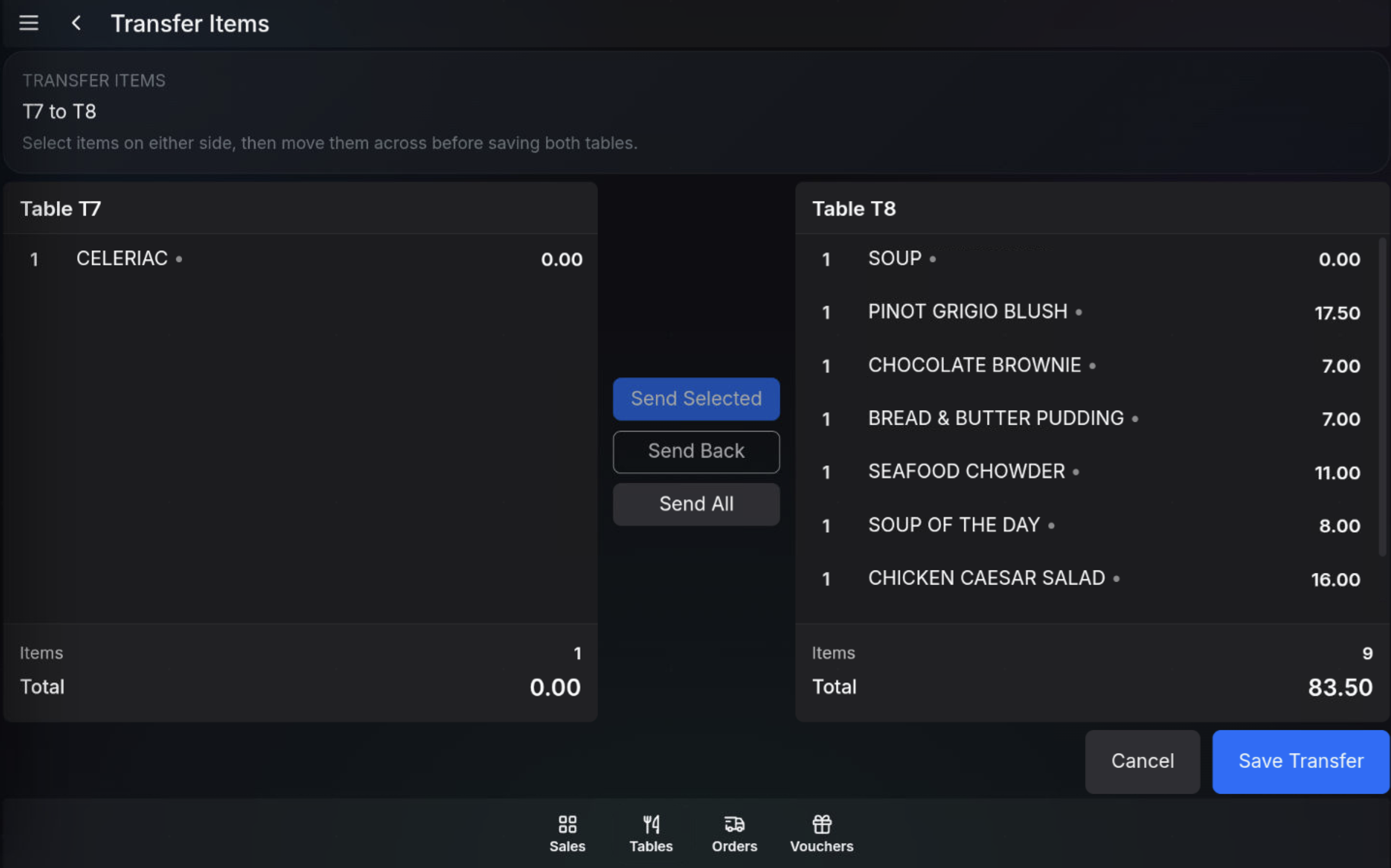 Selected items moved to the destination table