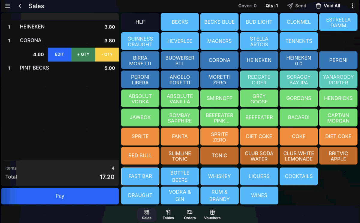 Swipe actions showing void quantity controls on the transaction grid