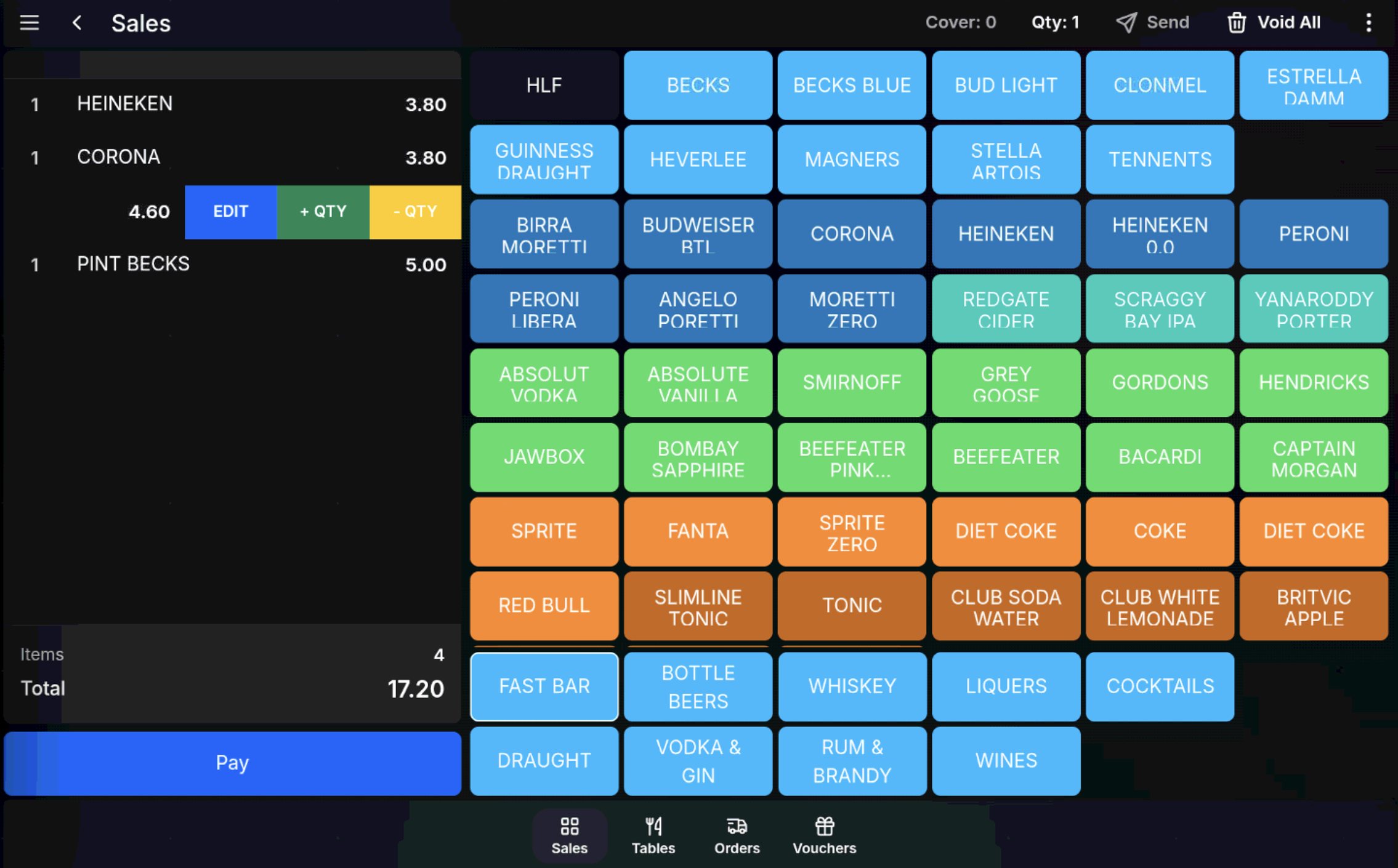 Swipe actions showing void quantity controls on the transaction grid