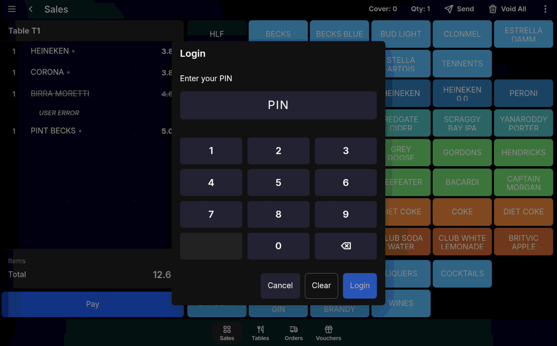 Authorisation PIN prompt for a void action on the POS