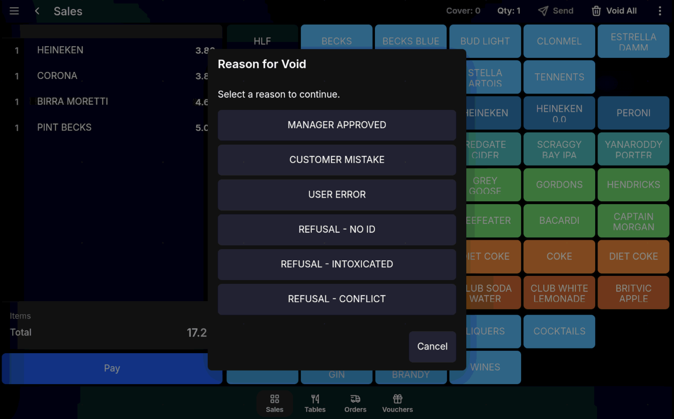 Void reason prompt on the POS