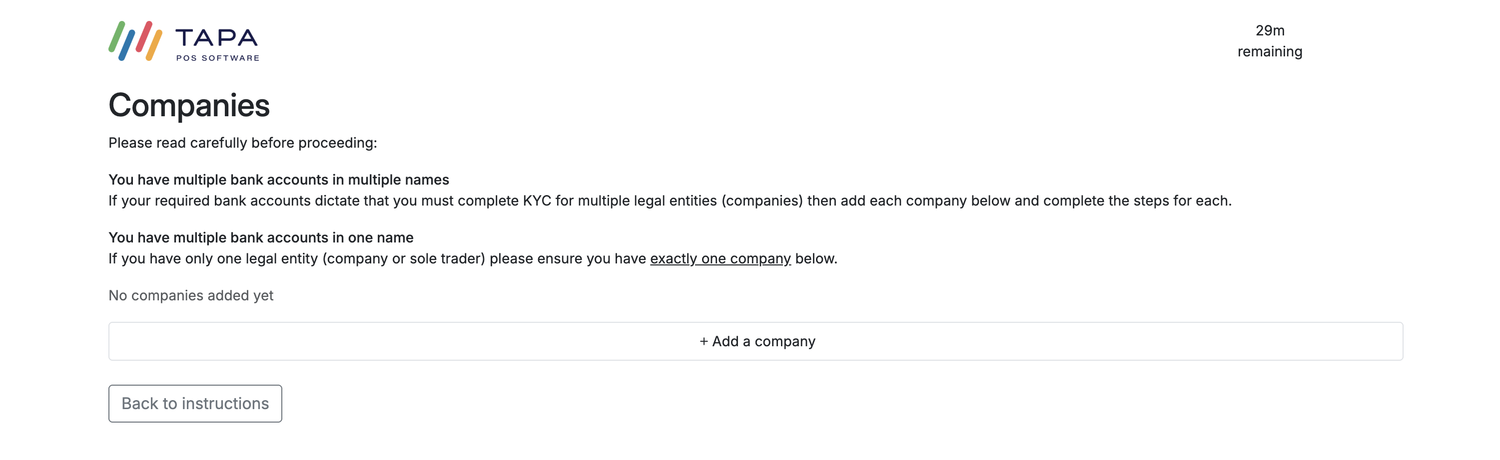 Companies screen showing the Add a company button.