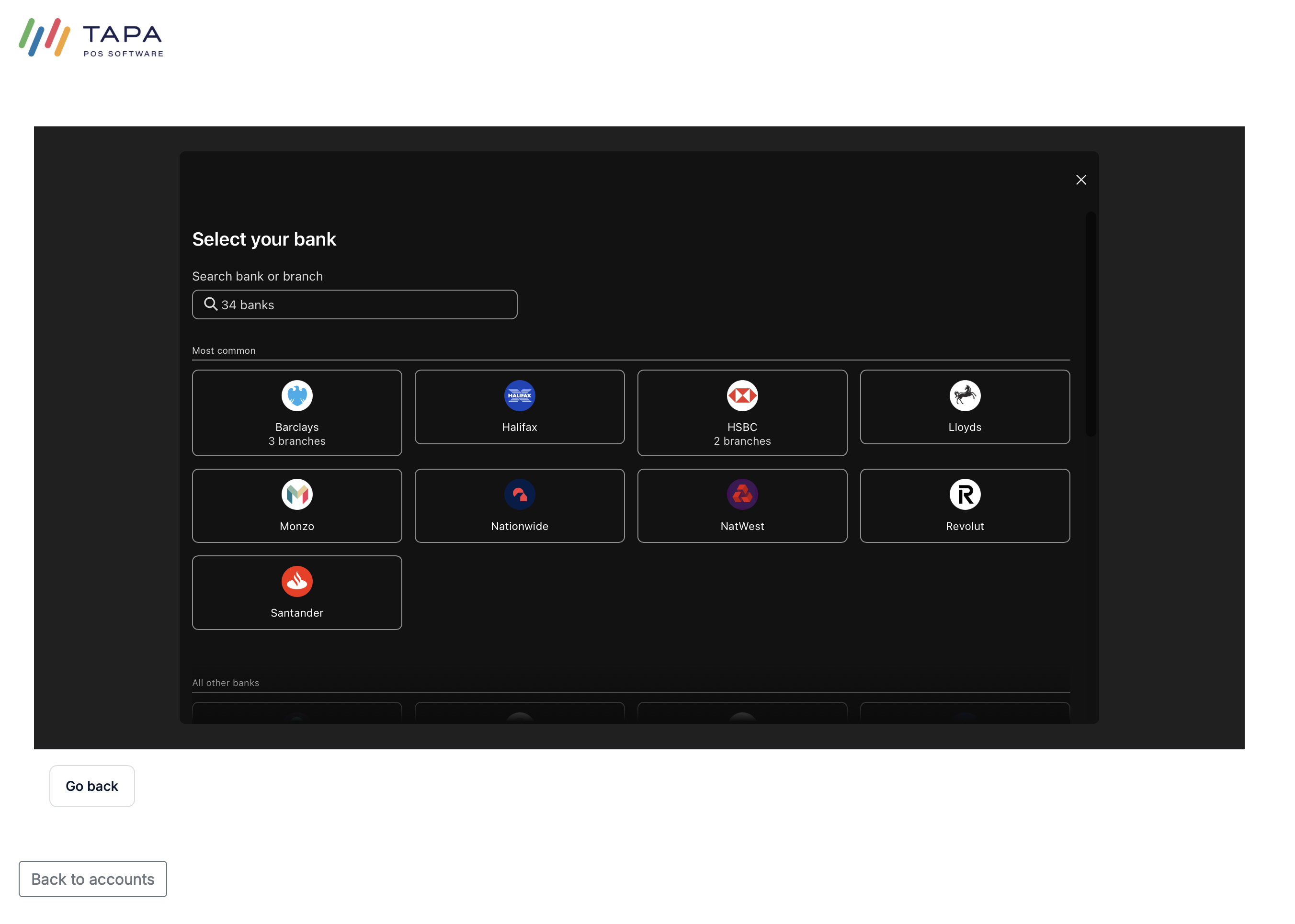 Login type screen with Personal and Business options.
