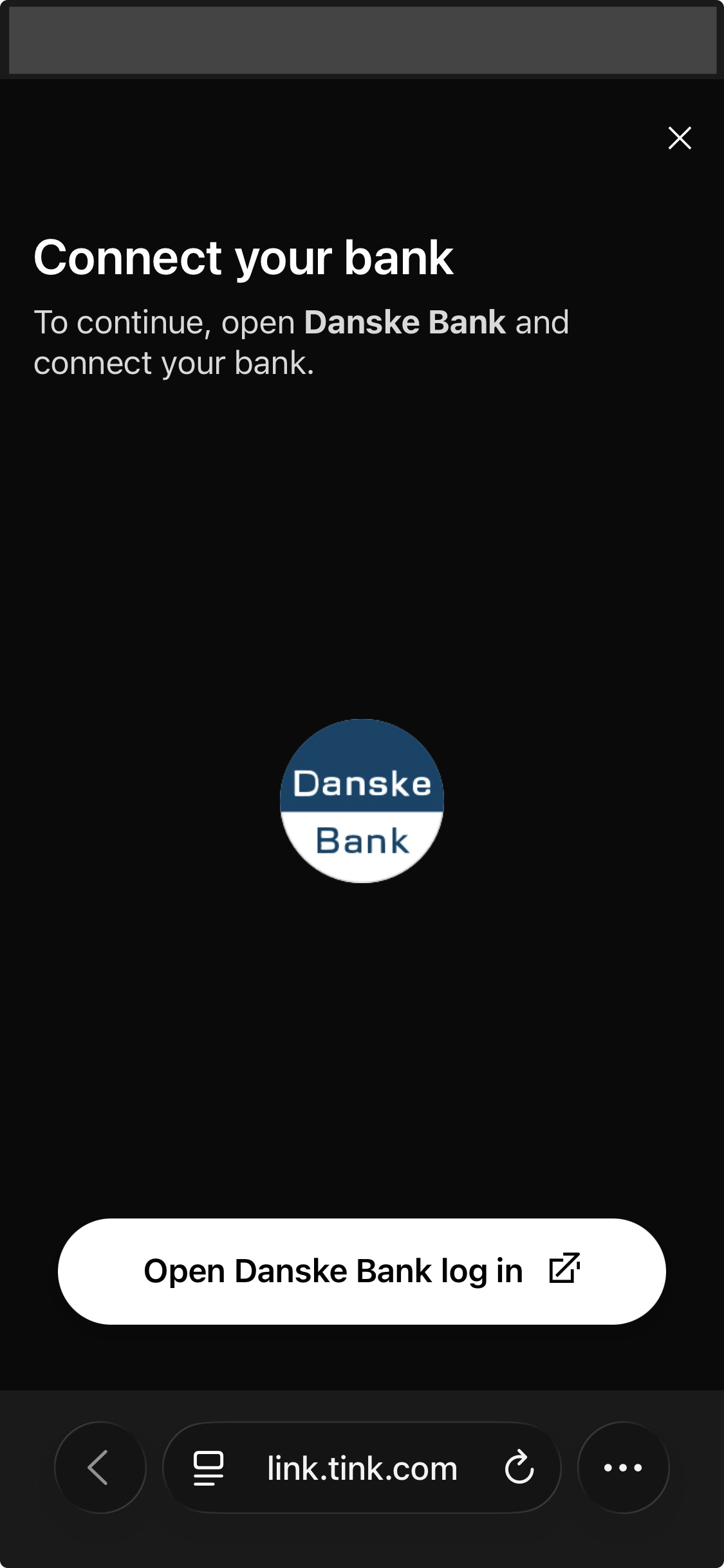 Connect your bank screen prompting the customer to open the bank login on their phone.